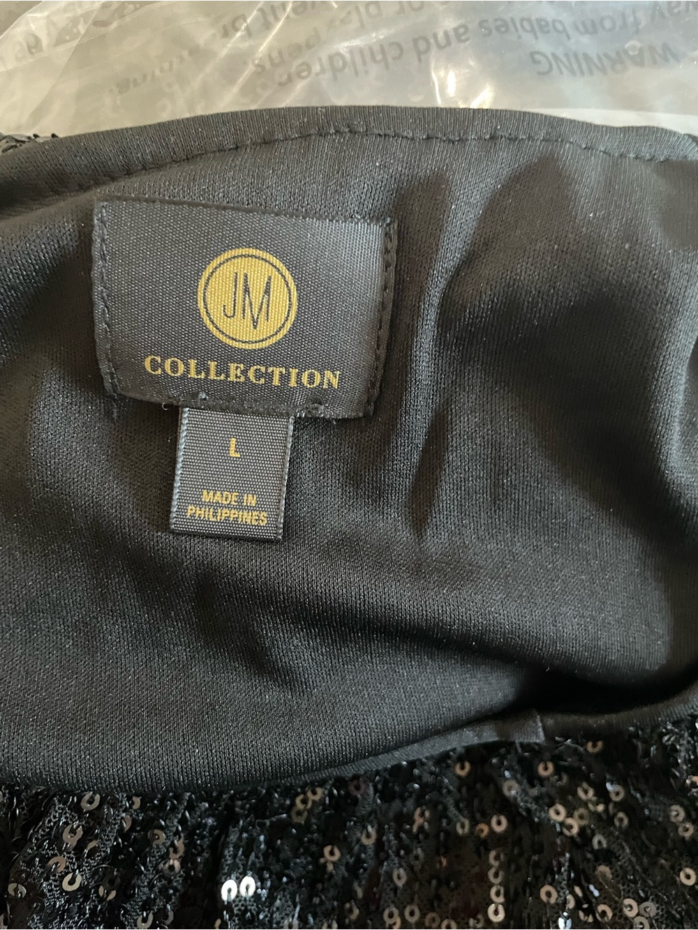 JM Collection Black Sequin Long-Sleeve Tunic Top Size Large - Picture 7 of 8
